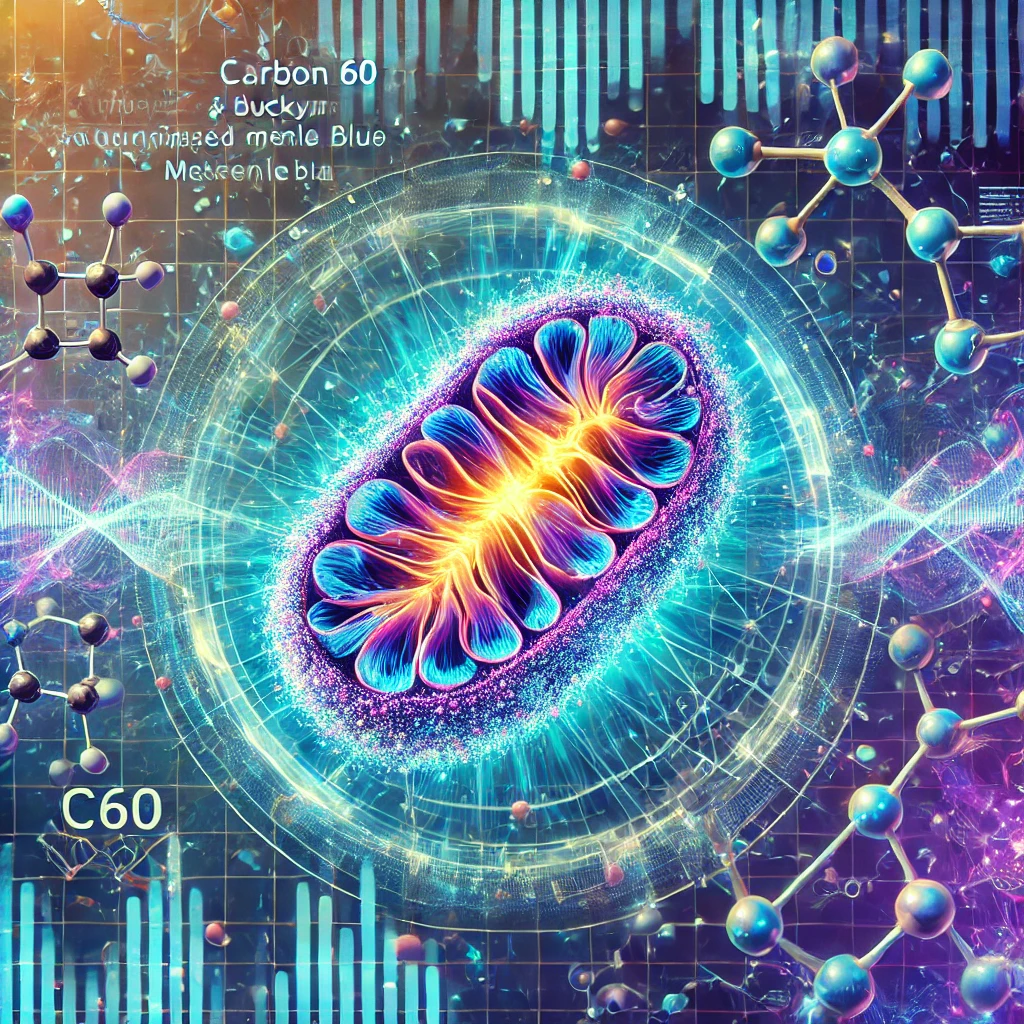 A blue dropper bottle beside a small jar of olive oil on a sunlit wooden table—symbolizing steady bioenergetic support, mitochondrial resilience, and calm daily pacing.