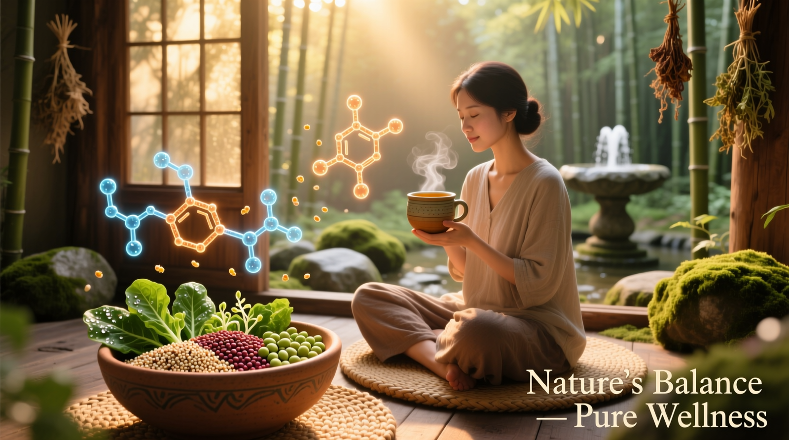 Hands holding mineral-rich foods beside a journal, symbolizing cellular signaling and steady energy support.