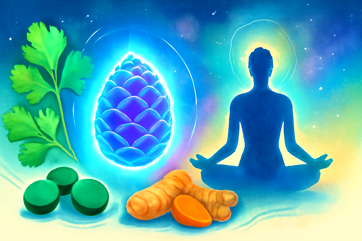 A calm, modern illustration of a glowing mitochondrion—symbolizing steady cellular energy, grounded focus, and stress resilience.